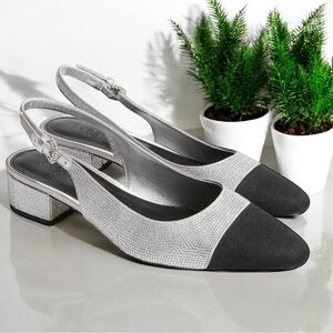 🆕J.Crew Elegant Sparkly Silver and Black Slingback Heels